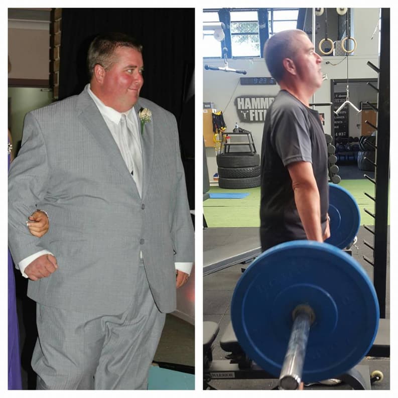 Before and after transformation photos of an East 2 West client