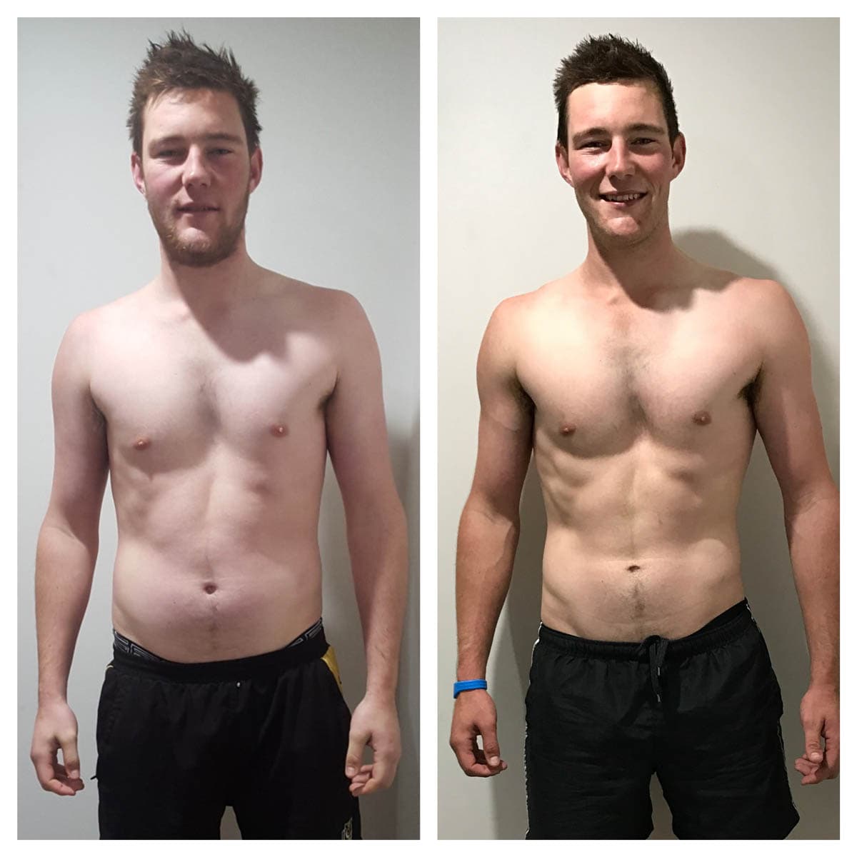 Side-by-side before and after of a client's weight loss